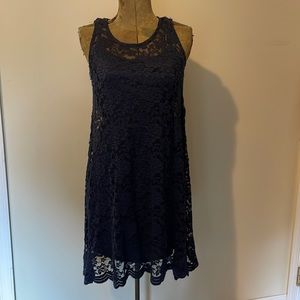 Navy Lace Dress with Slip Formal, Wedding Guest, Summer Dress size S